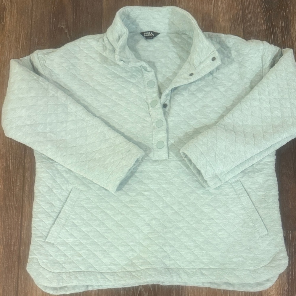 Quilted Pullover Sweatshirt in Light Green Eddie Bauer XL